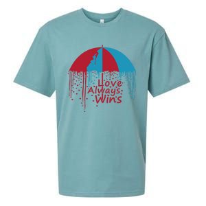 Valentine Love Always Wins Raining Hearts Dripping Umbrella Gift Sueded Cloud Jersey T-Shirt