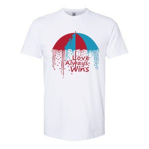 Valentine Love Always Wins Raining Hearts Dripping Umbrella Gift Softstyle CVC T-Shirt