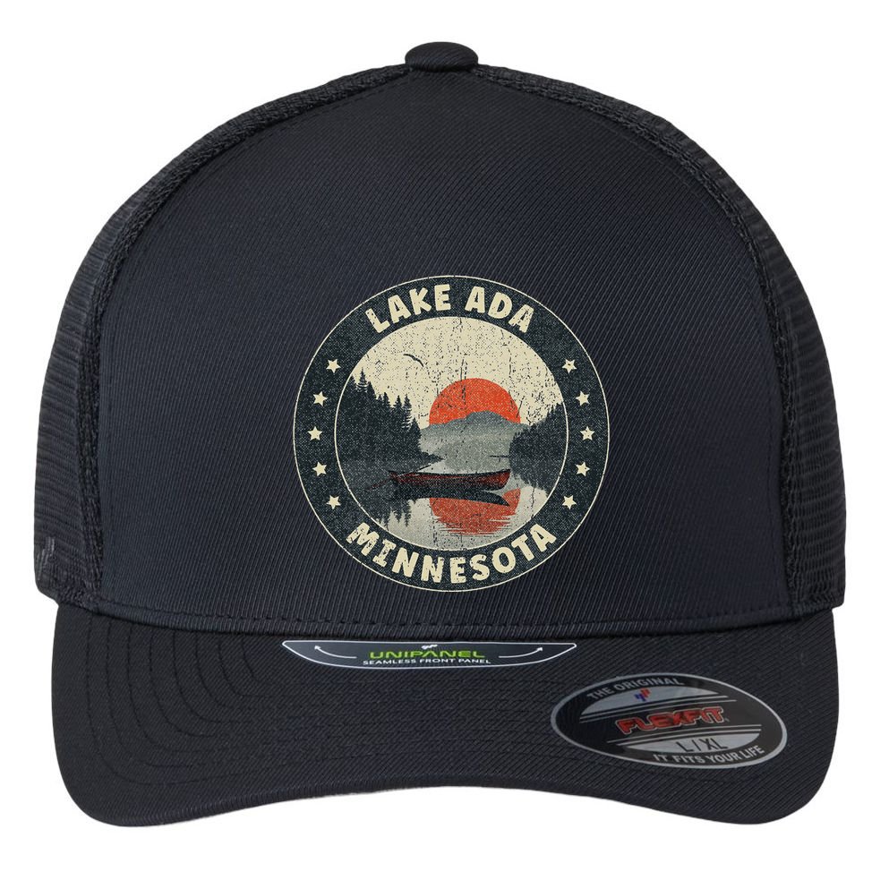 Vintage Lake Ada Minnesota Sunset Flexfit Unipanel Trucker Cap