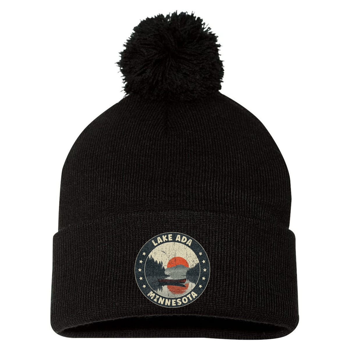 Vintage Lake Ada Minnesota Sunset Pom Pom 12in Knit Beanie