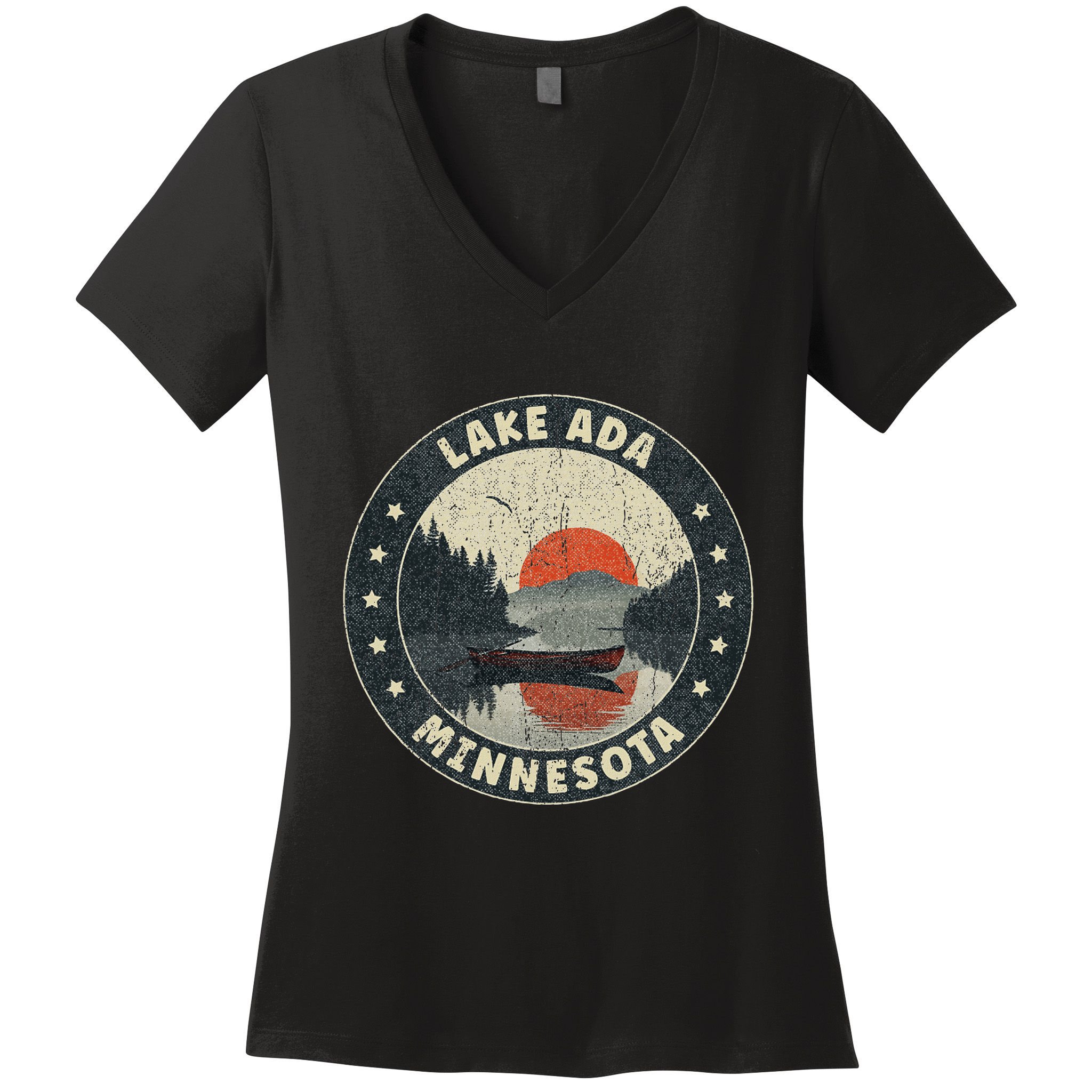 Vintage Lake Ada Minnesota Sunset Women's V-Neck T-Shirt