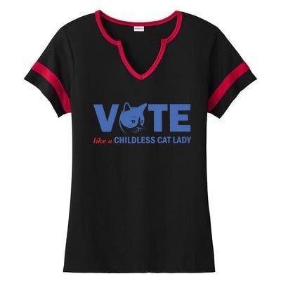 Vote Like A Childless Cat Lady Funny Voting Kamala Ladies Halftime Notch Neck Tee