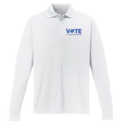 Vote Like A Childless Cat Lady Funny Voting Kamala Performance Long Sleeve Polo