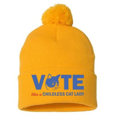 Vote Like A Childless Cat Lady Funny Voting Kamala Pom Pom 12in Knit Beanie