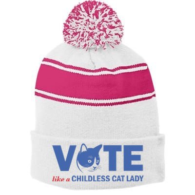 Vote Like A Childless Cat Lady Funny Voting Kamala Stripe Pom Pom Beanie