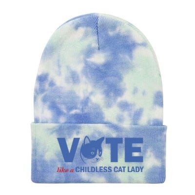 Vote Like A Childless Cat Lady Funny Voting Kamala Tie Dye 12in Knit Beanie