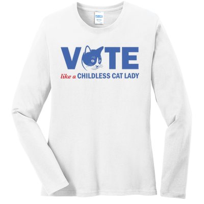 Vote Like A Childless Cat Lady Funny Voting Kamala Ladies Long Sleeve Shirt