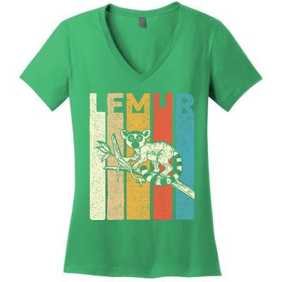 Vintage Lemur Animal Researcher Zookeeper Lemur Lover Women's V-Neck T-Shirt