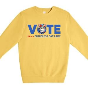 Vote Like A Childless Cat Lady Floral Cat Vote For Kamala Premium Crewneck Sweatshirt