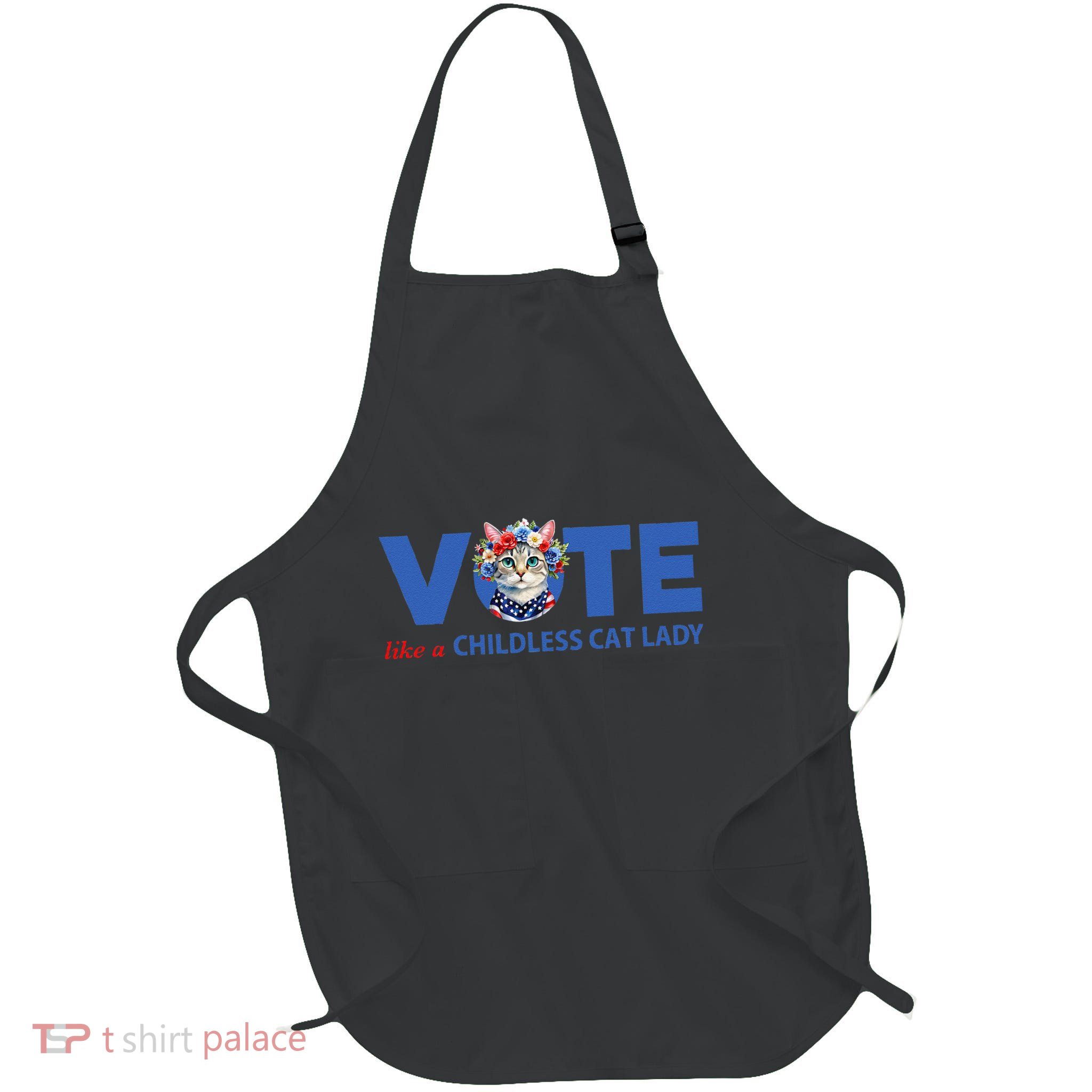 Vote Like A Childless Cat Lady Floral Cat Vote For Kamala Full-Length Apron With Pockets