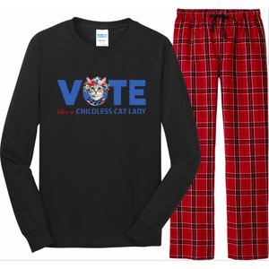 Vote Like A Childless Cat Lady Floral Cat Vote For Kamala Long Sleeve Pajama Set