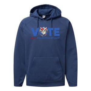 Vote Like A Childless Cat Lady Floral Cat Vote For Kamala Performance Fleece Hoodie