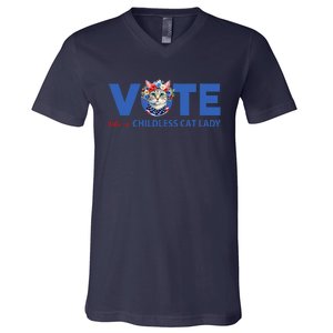 Vote Like A Childless Cat Lady Floral Cat Vote For Kamala V-Neck T-Shirt