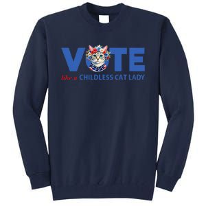 Vote Like A Childless Cat Lady Floral Cat Vote For Kamala Tall Sweatshirt