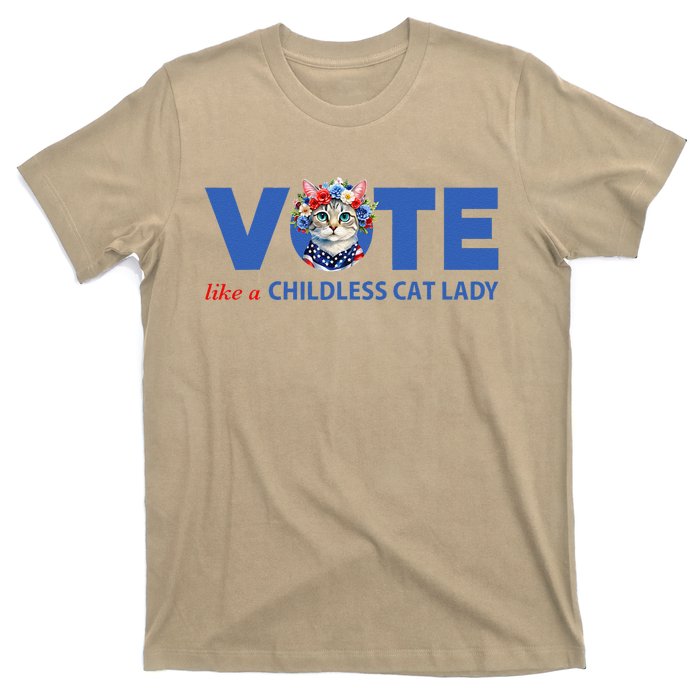 Vote Like A Childless Cat Lady Floral Cat Vote For Kamala T-Shirt