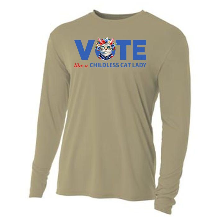 Vote Like A Childless Cat Lady Floral Cat Vote For Kamala Cooling Performance Long Sleeve Crew