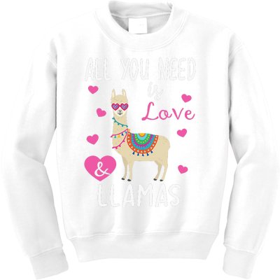 Valentine Llama All You Need Is Love & Llamas Gifts Kids Sweatshirt