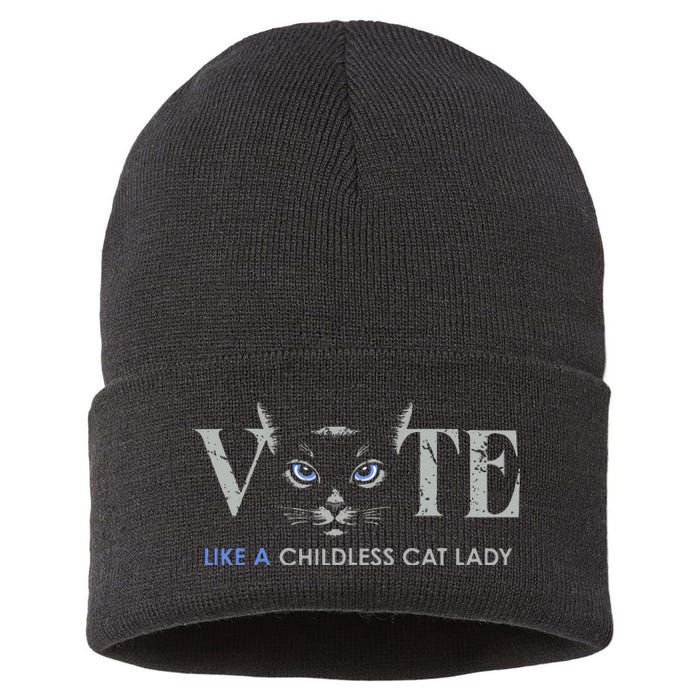 Vote Like A Childless Cat Lady Election 2024 Cat Ladies Gift Sustainable Knit Beanie