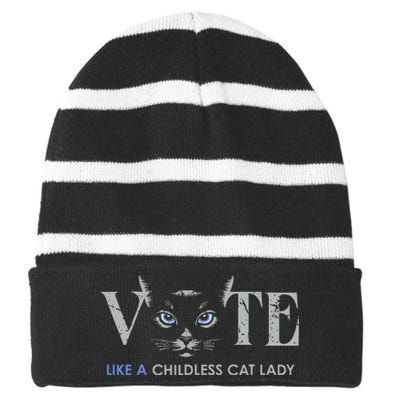 Vote Like A Childless Cat Lady Election 2024 Cat Ladies Gift Striped Beanie with Solid Band