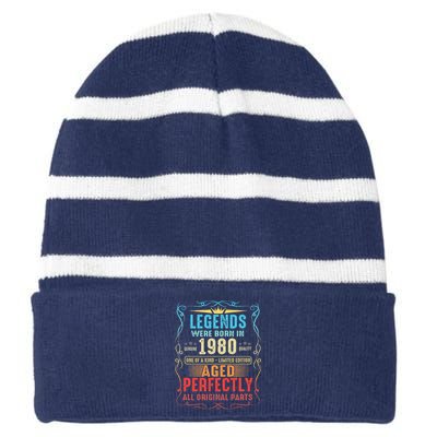 Vintage Legend Born In 1980 43rd Birthday 43 Years Old Striped Beanie with Solid Band