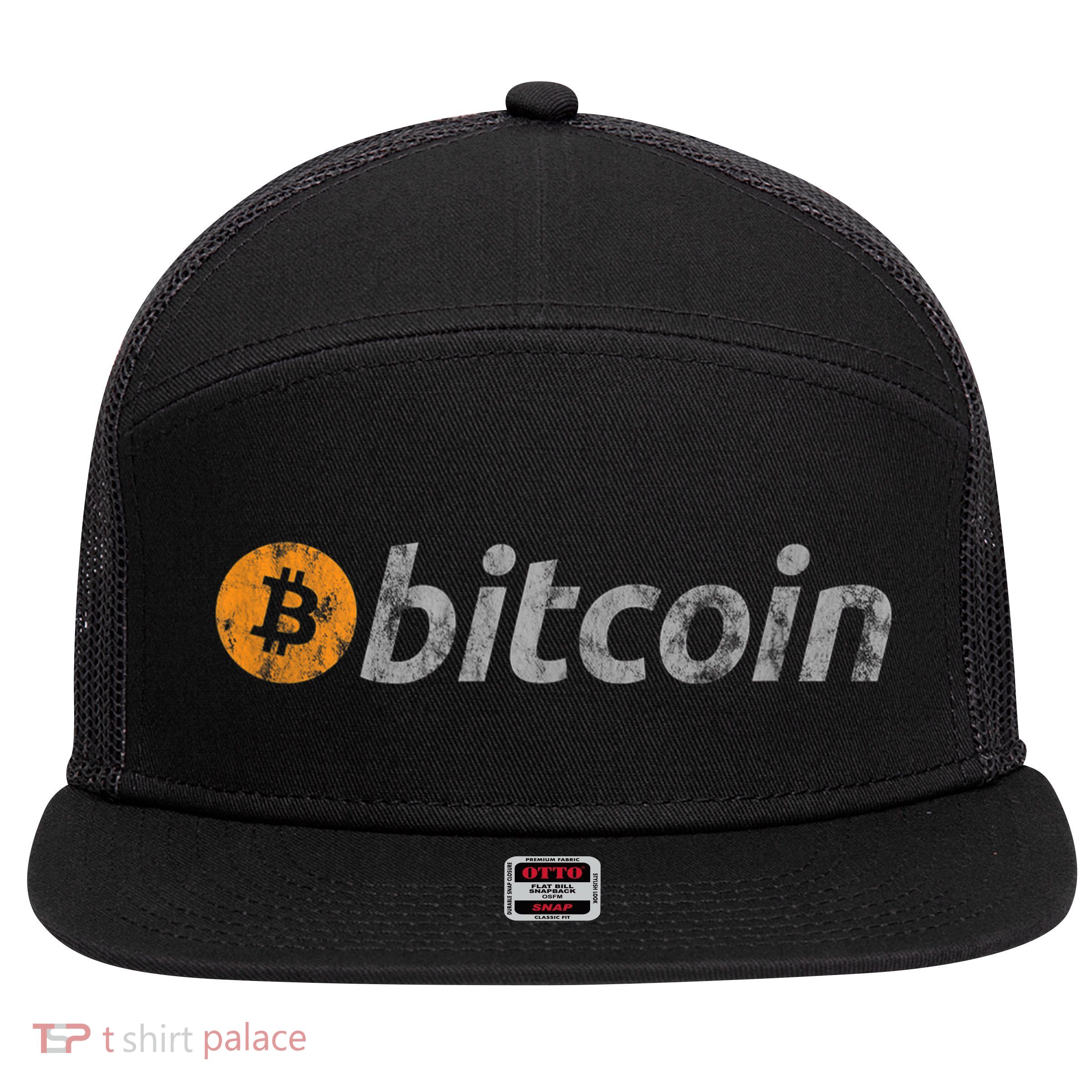 Vintage Look Bitcoin Logo 7 Panel Mesh Trucker Snapback Hat