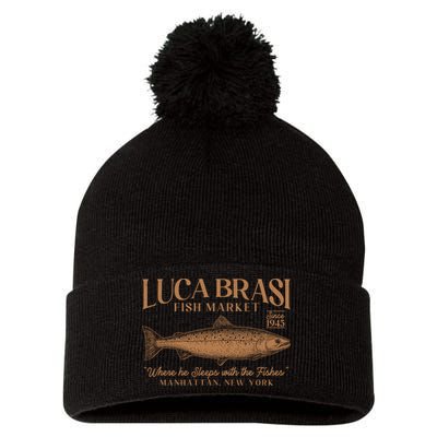 Vintage Luca Brasi Fish Market Since 1945 Where He Sleeps With The Fishes Pom Pom 12in Knit Beanie