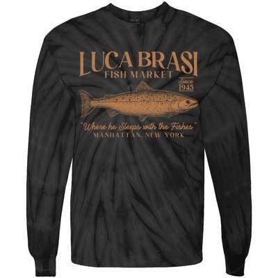 Vintage Luca Brasi Fish Market Since 1945 Where He Sleeps With The Fishes Tie-Dye Long Sleeve Shirt