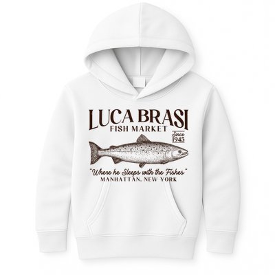 Vintage Luca Brasi Fish Market Since 1945 Where He Sleeps With The Fishes Kids Hoodie