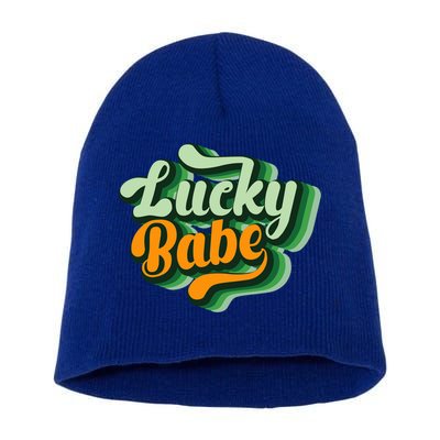 Vintage Lucky Babe Tie Dye St Patrick's Day Irish Cool Gift Short Acrylic Beanie