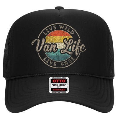 Van Life Clothing Retro Vintage Van Dwellers Vanlife Nomads High Crown Mesh Back Trucker Hat