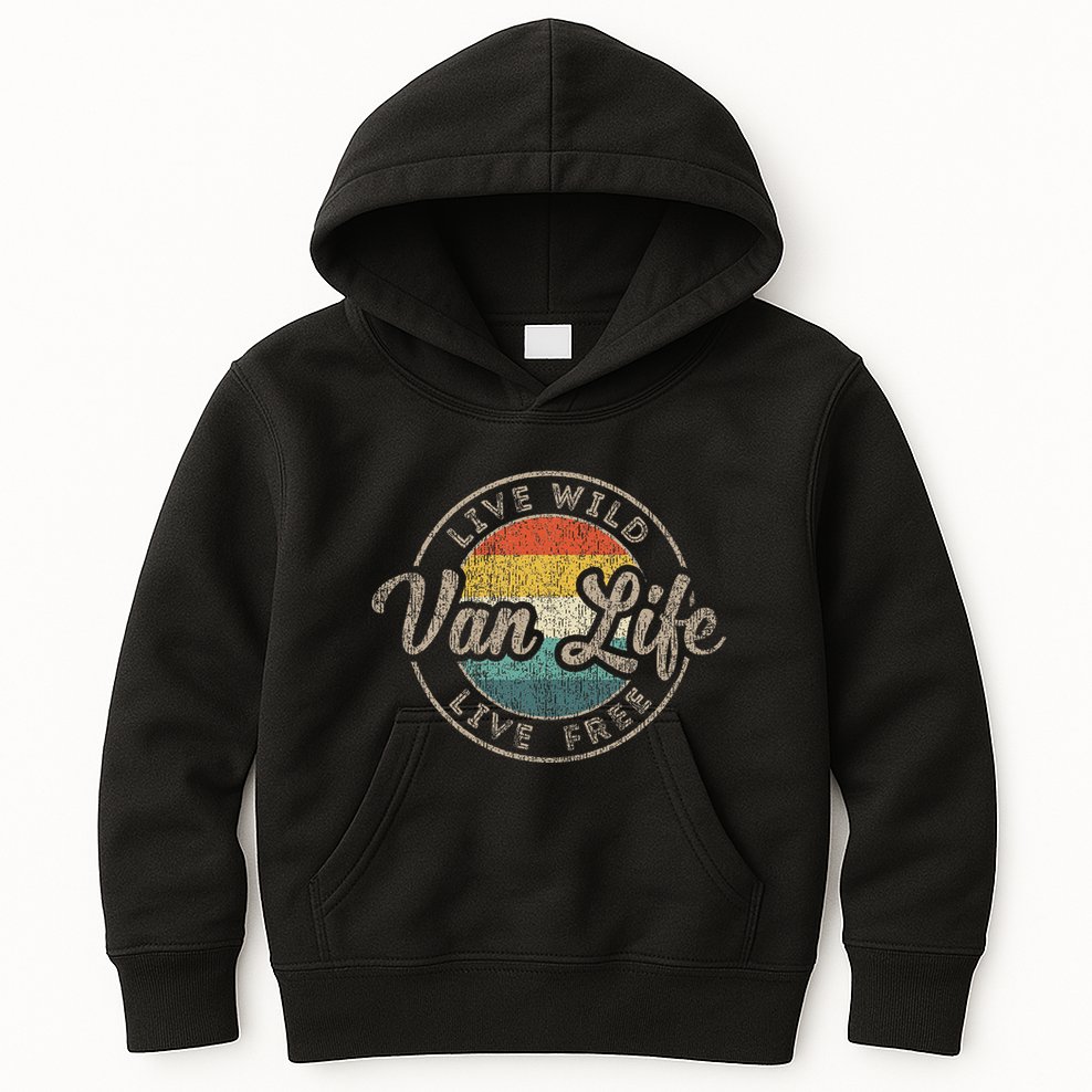 Van Life Clothing Retro Vintage Van Dwellers Vanlife Nomads Kids Hoodie