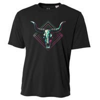 Vaporwave Longhorn Cow Cattle Skull Art 80s 90s Cooling Performance Crew T-Shirt