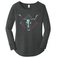 Vaporwave Longhorn Cow Cattle Skull Art 80s 90s Women's Perfect Tri Tunic Long Sleeve Shirt