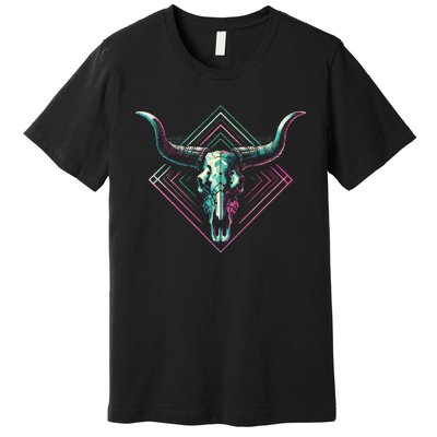 Vaporwave Longhorn Cow Cattle Skull Art 80s 90s Premium T-Shirt