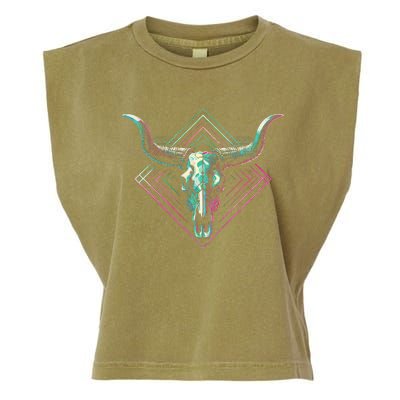 Vaporwave Longhorn Cow Cattle Skull Art 80s 90s Garment-Dyed Women's Muscle Tee