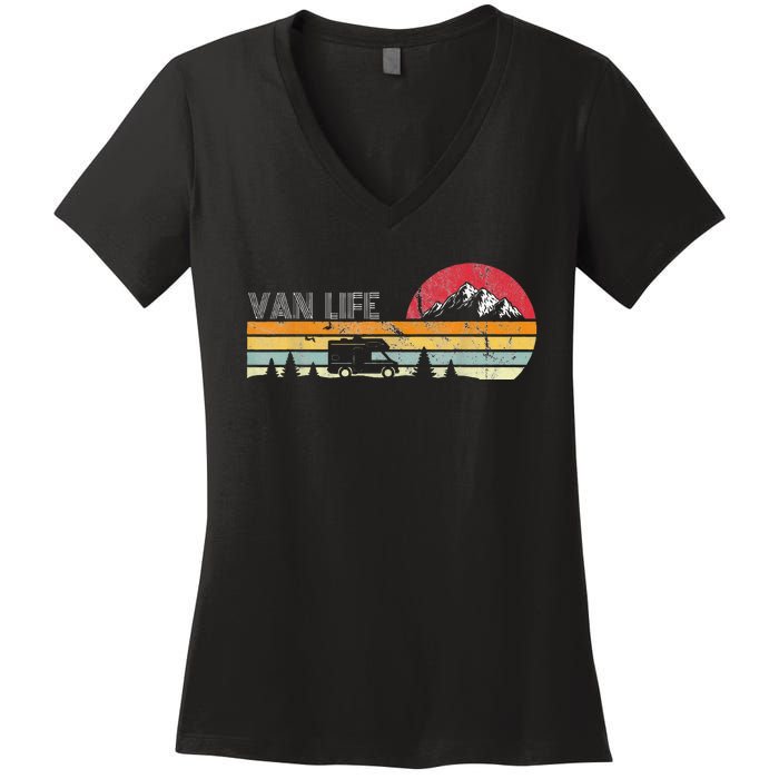 Van Life Clothing Retro Vintage Van Dwellers Vanlife Nomads Women's V-Neck T-Shirt