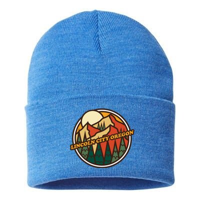 Vintage Lincoln City Oregon Mountain Hiking Souvenir Print Meaningful Gift Sustainable Knit Beanie