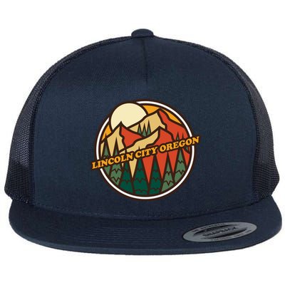 Vintage Lincoln City Oregon Mountain Hiking Souvenir Print Meaningful Gift Flat Bill Trucker Hat