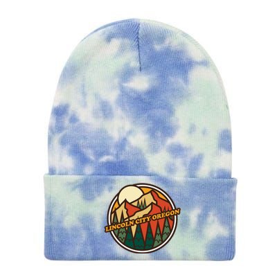 Vintage Lincoln City Oregon Mountain Hiking Souvenir Print Meaningful Gift Tie Dye 12in Knit Beanie