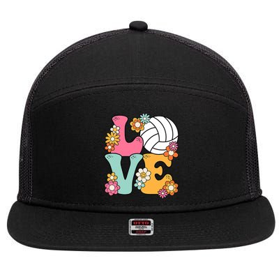 Volleyball Love Cute Volleyball Lover Wo Teens Girl 7 Panel Mesh Trucker Snapback Hat