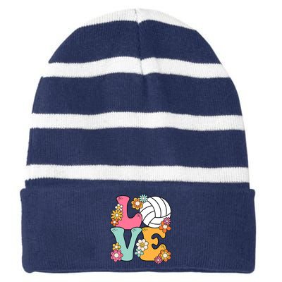 Volleyball Love Cute Volleyball Lover Wo Teens Girl Striped Beanie with Solid Band