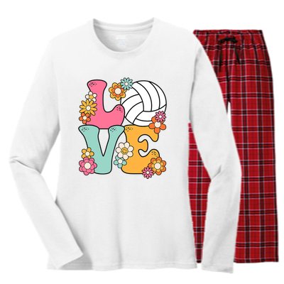 Volleyball Love Cute Volleyball Lover Wo Teens Girl Women's Long Sleeve Flannel Pajama Set 