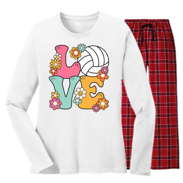 Volleyball Love Cute Volleyball Lover Wo Teens Girl Women's Long Sleeve Flannel Pajama Set 