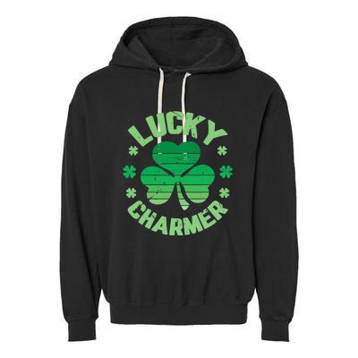 Vintage LUCKY CHARMER Shamrock St Patrick's Day Garment-Dyed Fleece Hoodie