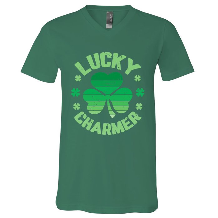 Vintage LUCKY CHARMER Shamrock St Patrick's Day V-Neck T-Shirt