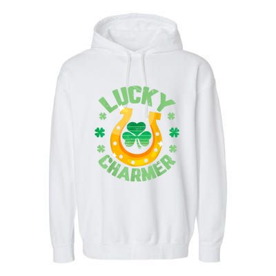 Vintage LUCKY CHARMER Shamrock St Patrick's Day Garment-Dyed Fleece Hoodie