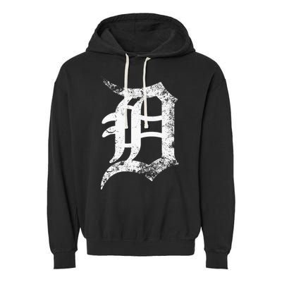 Vintage Letter D Detroit Michigan 313 Area Code White Garment-Dyed Fleece Hoodie