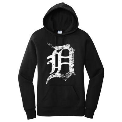 Vintage Letter D Detroit Michigan 313 Area Code White Women's Pullover Hoodie