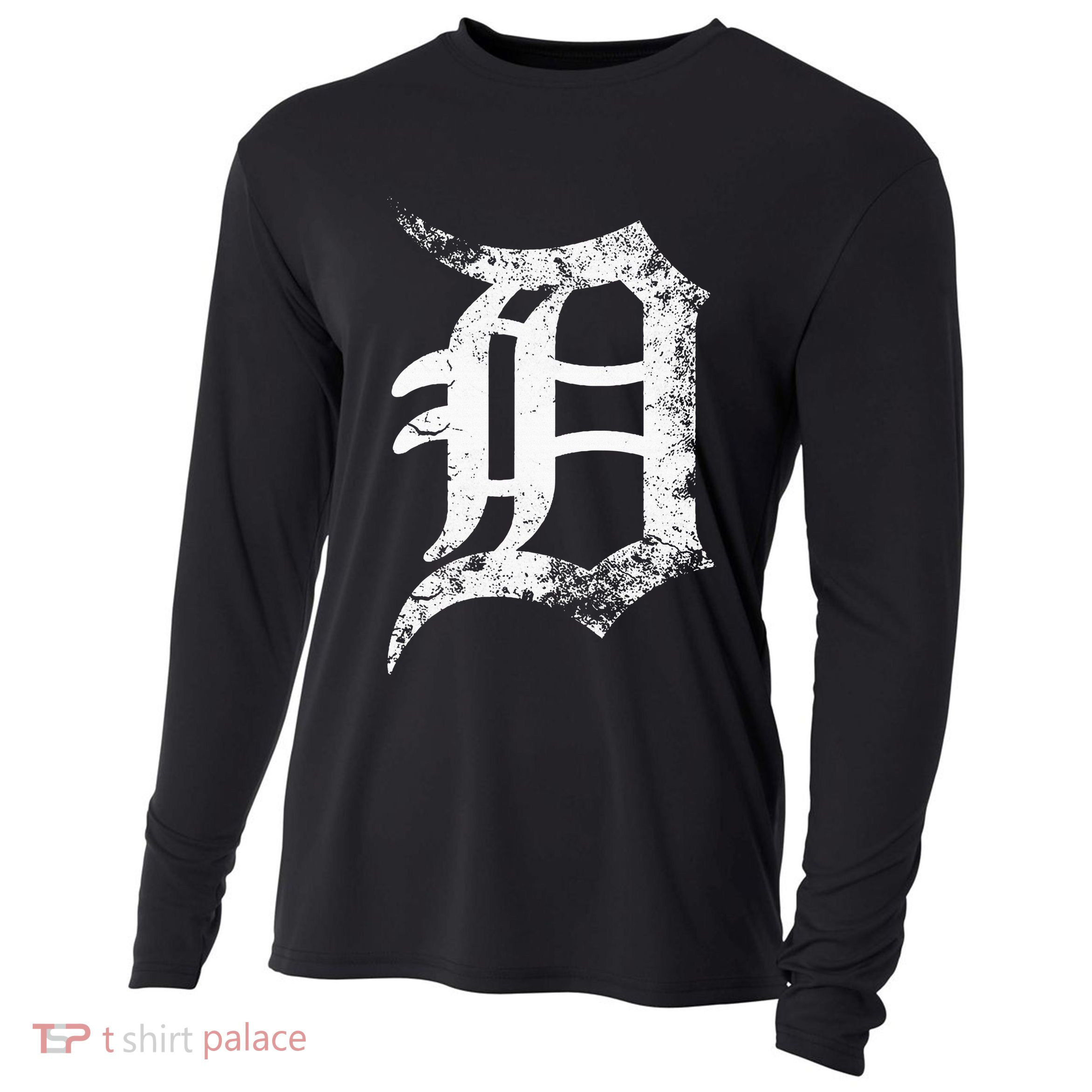 Vintage Letter D Detroit Michigan 313 Area Code White Cooling Performance Long Sleeve Crew