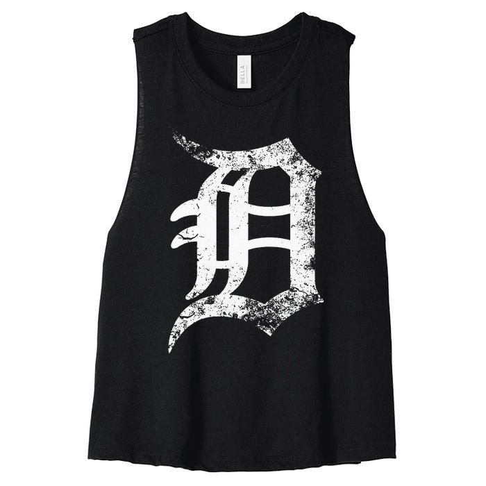 Vintage Letter D Detroit Michigan 313 Area Code White Women's Racerback Cropped Tank